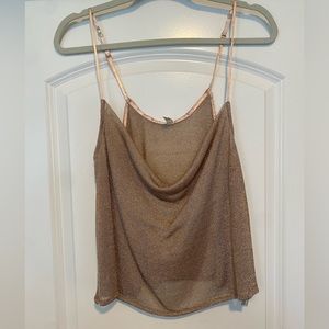 Free People gold semi-sheer cowl neck tank